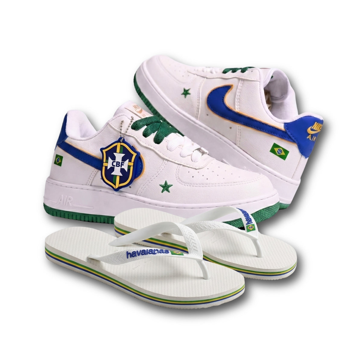 (PROMOÇÃO IMPERDÍVEL!🔥) Nike Air Force 1 Low - Edição Especial Seleção Brasileira + Havaianas Brasil